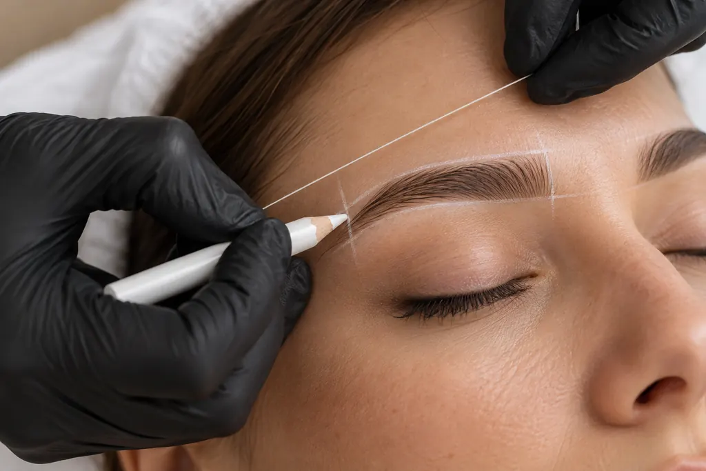Gloved hands mapping a brow (illustration)