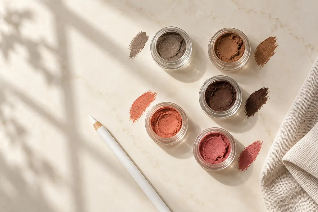 Brow and lip pigments on a tray (illustration)